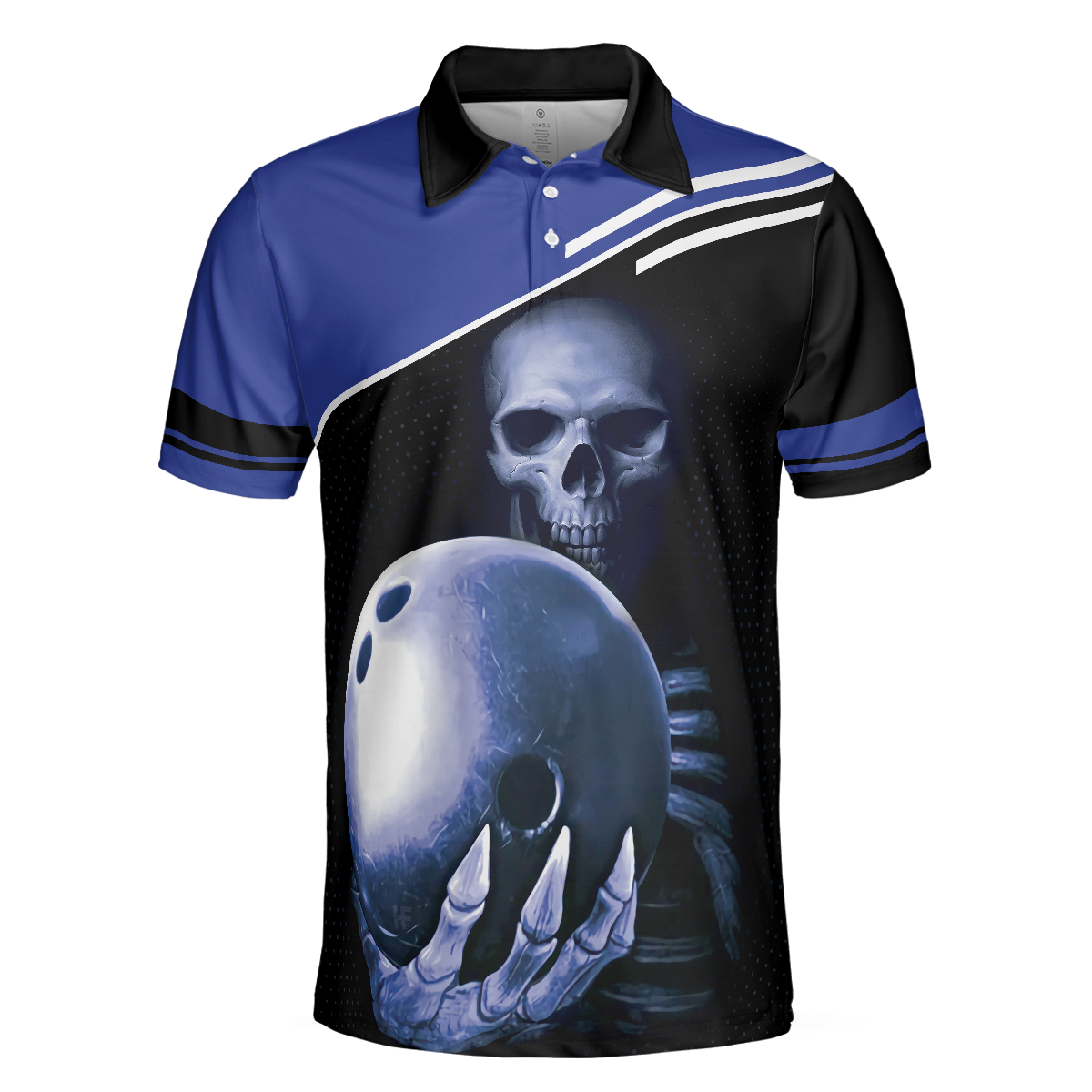 Skull Bowling Polo Shirt, Satanic Skeleton Bowler Bowling Shirt For Men - Perfect Gift For Men, Halloween, Bowling Players