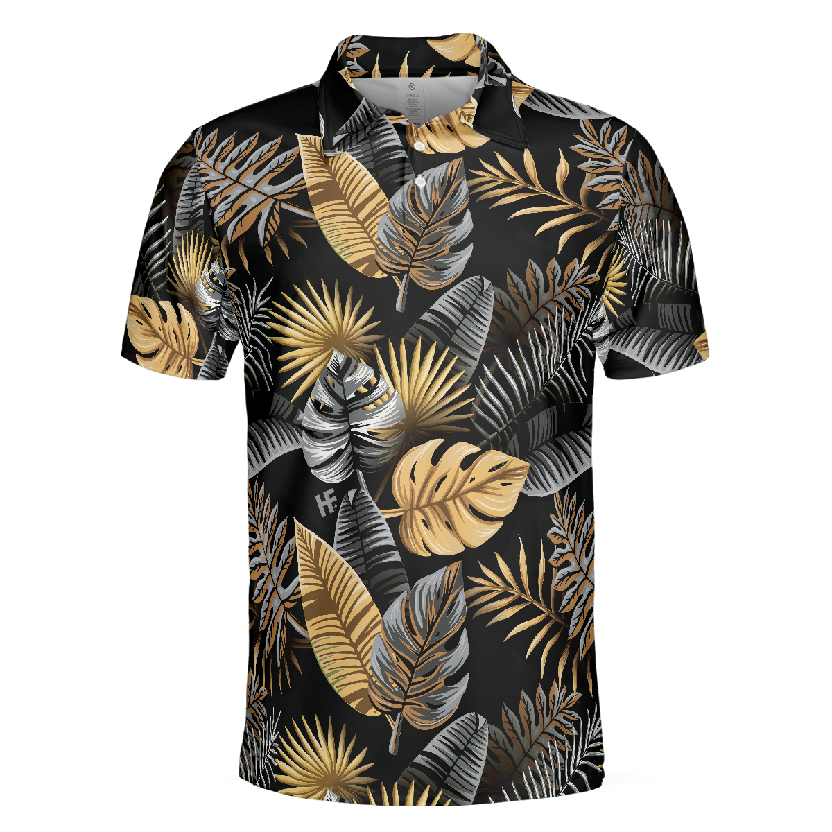 Tropical Golden Palm Leaves Pattern Polo Shirt, Tropical Leaf Polo Shirt For Adults, Summer Vibe Shirt - Perfect Gift For Men