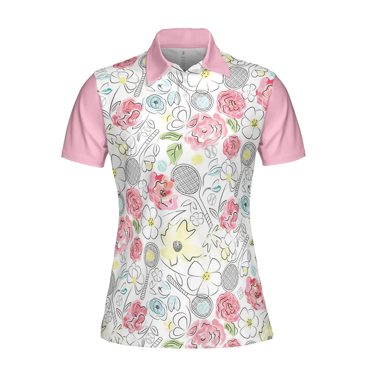 Women Polo Shirt - Lovely Pink Floral Tennis Pattern Short Sleeve Women Polo Shirt - Gift For Golfer