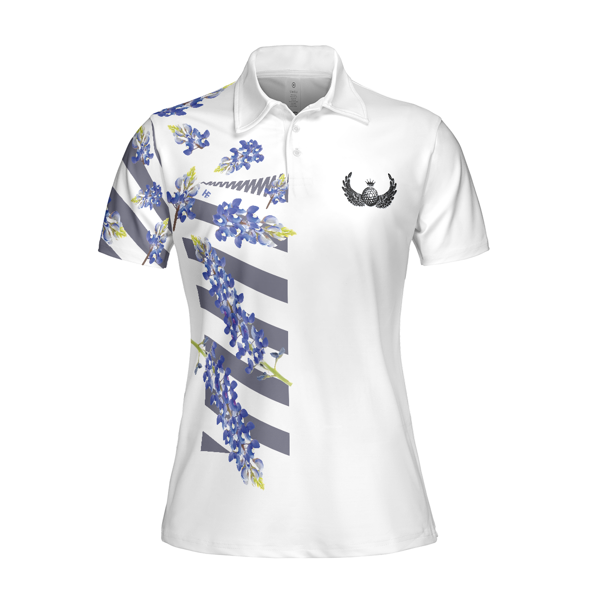 Women Polo Shirt - Bluebonnet Golf Short Sleeve Women Polo Shirt, Floral Texas Golf Shirt For Ladies