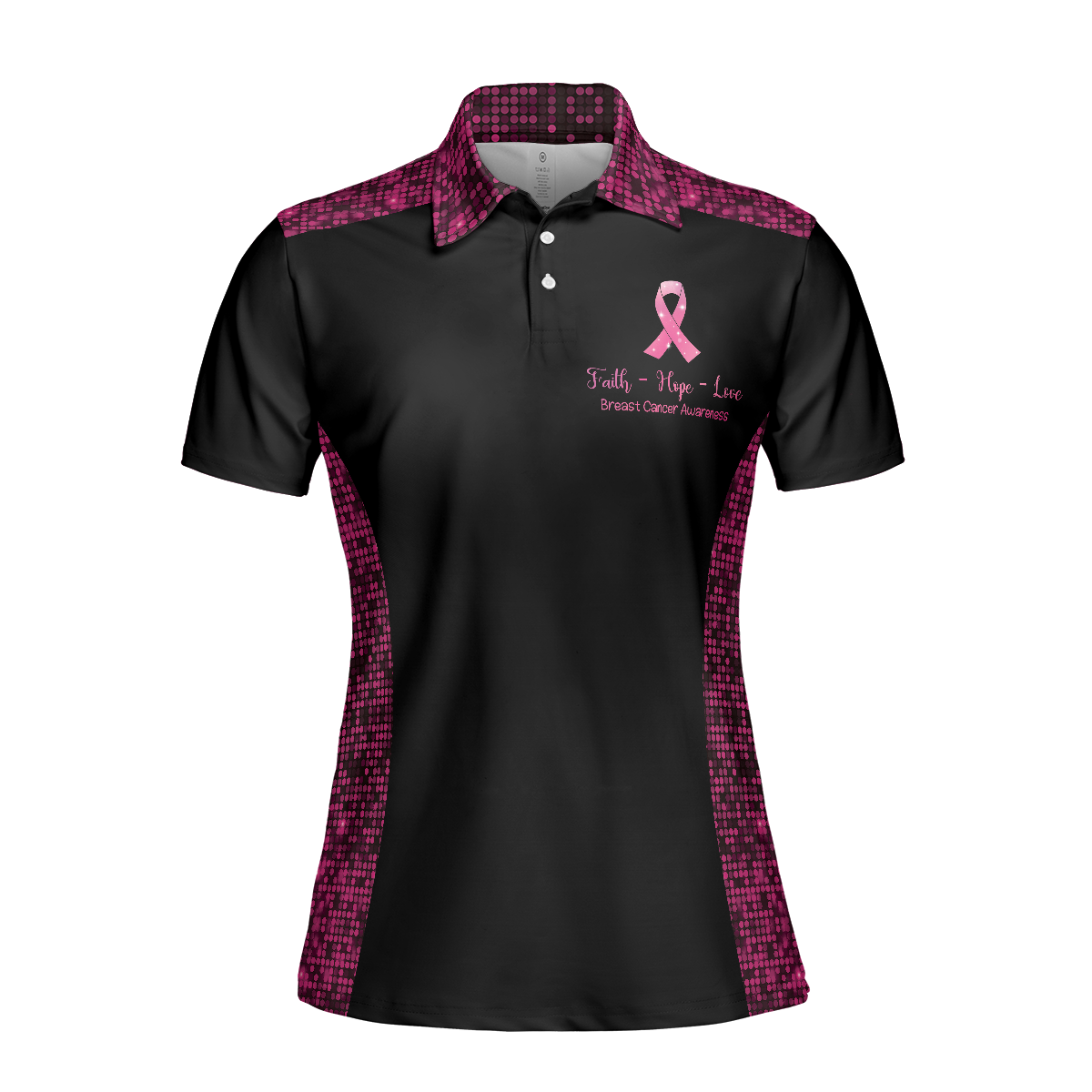 Pink Awareness Ribbon Women Polo Shirt, Faith Hope Love Angel Wings Breast Cancer Awareness Short Sleeve Shirt For Ladies
