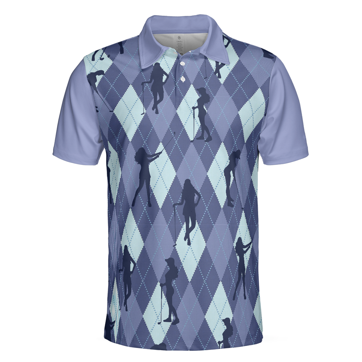 Vintage Blue Palatte Girl Golf Polo Shirt, Argyle Pattern Girl Golfer Silhouette Polo Shirt, Fun Golf Shirt - Perfect Gift For Men