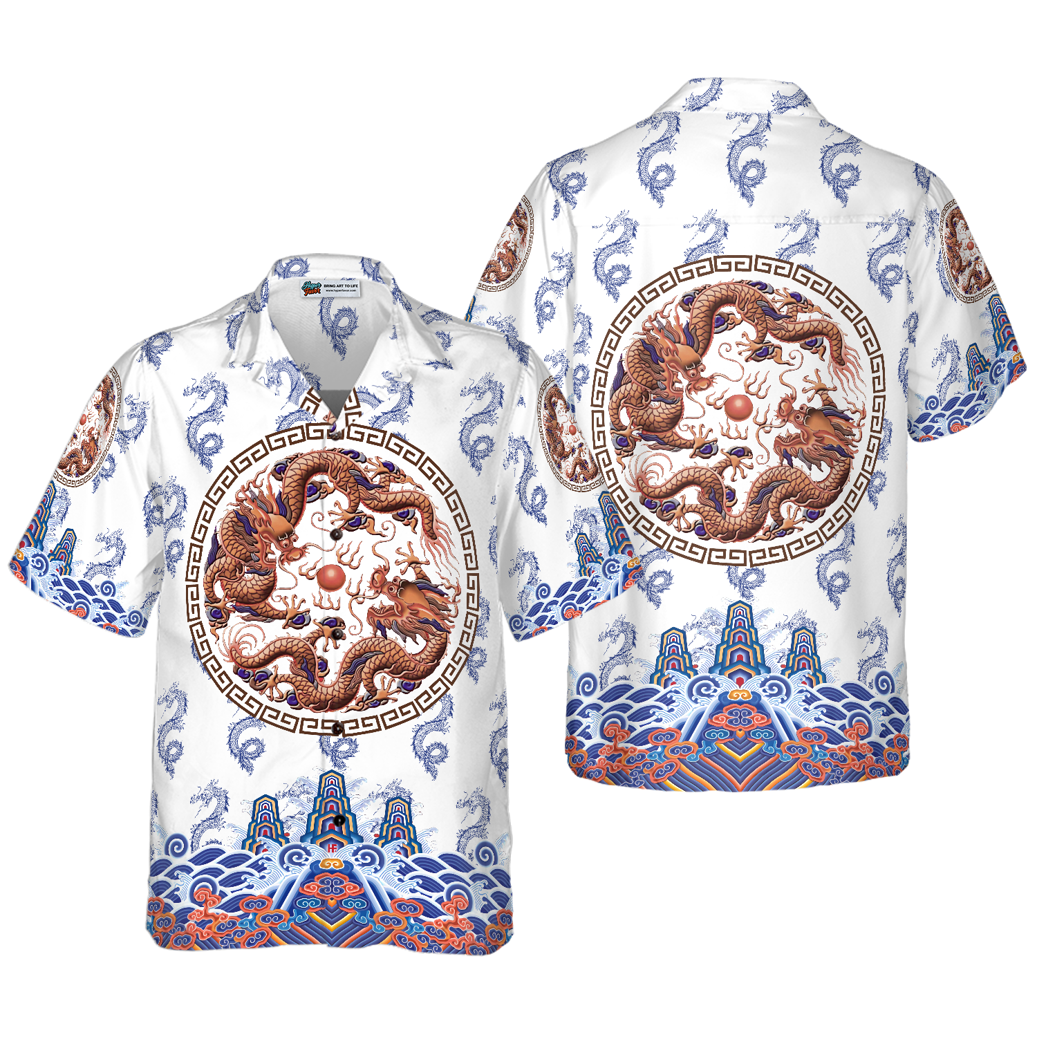Chinoiserie Dragon White Hawaiian Shirt, Dragon Shirt For Men And Women, Best Gift For China Lover, Friend, Family