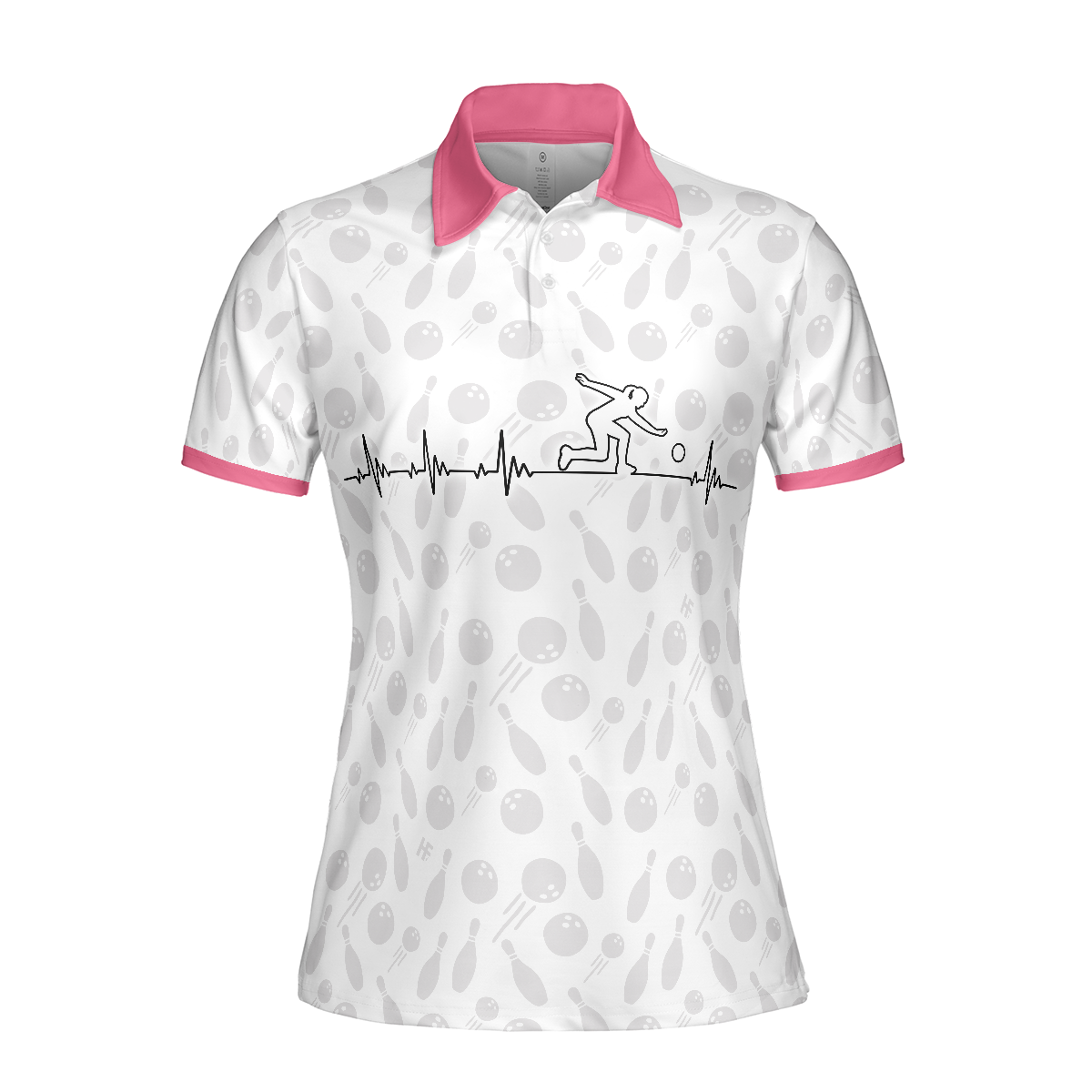 Bowling Is My Heart Bowling Short Sleeve Women Polo Shirt, Bowling Balls And Pins Pattern Polo Shirt For Ladies