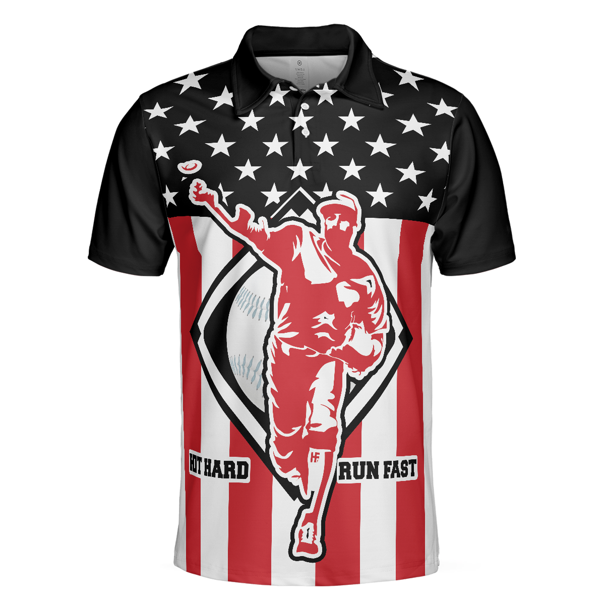 Baseball Hit Hard Run Fast Short Sleeve Men Polo Shirt, Black Theme American Flag Polo Shirt, Best Baseball Shirt For Men, Gift For Baseball Lovers