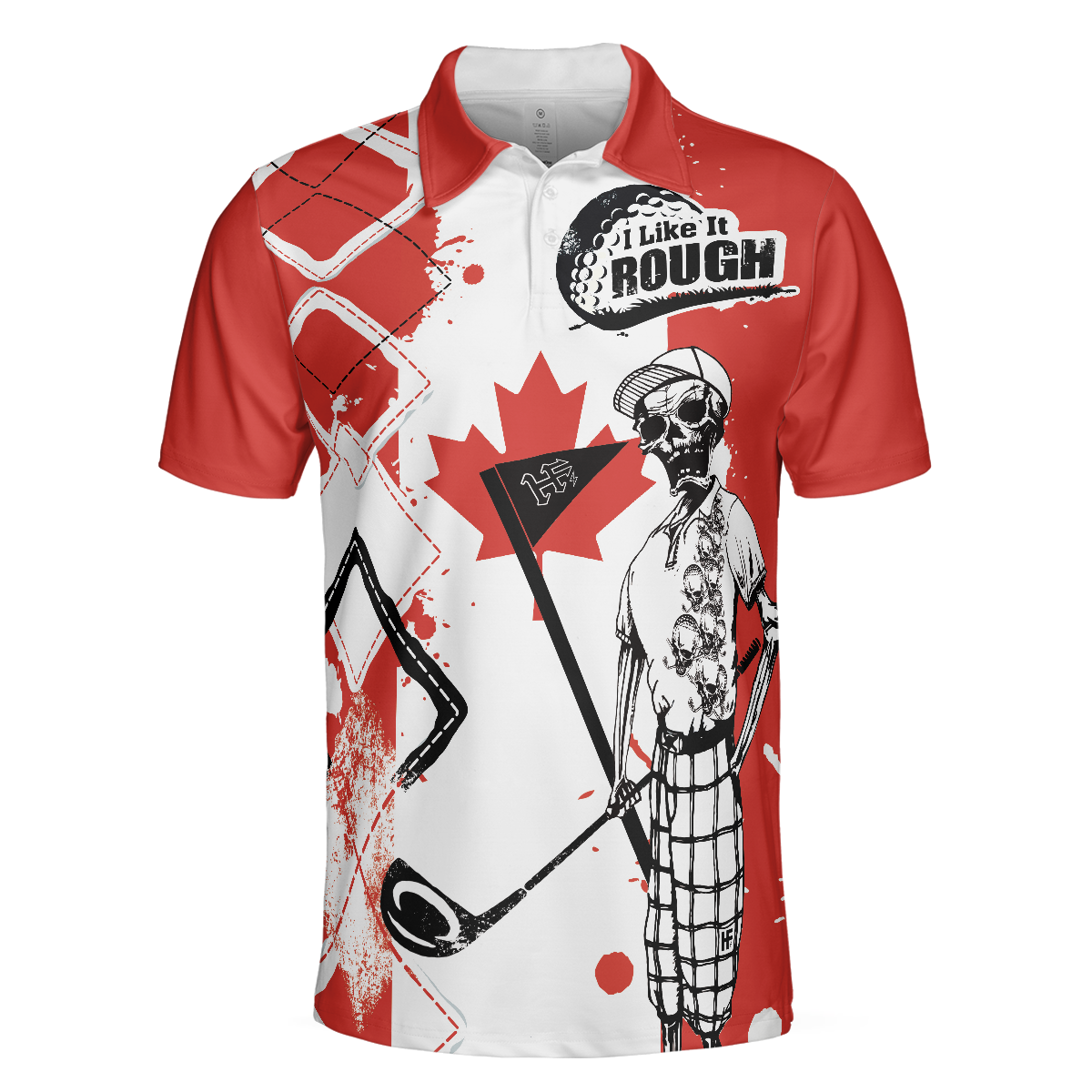 Golf I Like It Rough Canada Flag Polo Shirt, Argyle Pattern Skeleton Golfing Polo Shirt, Funny Golf Shirt For Men