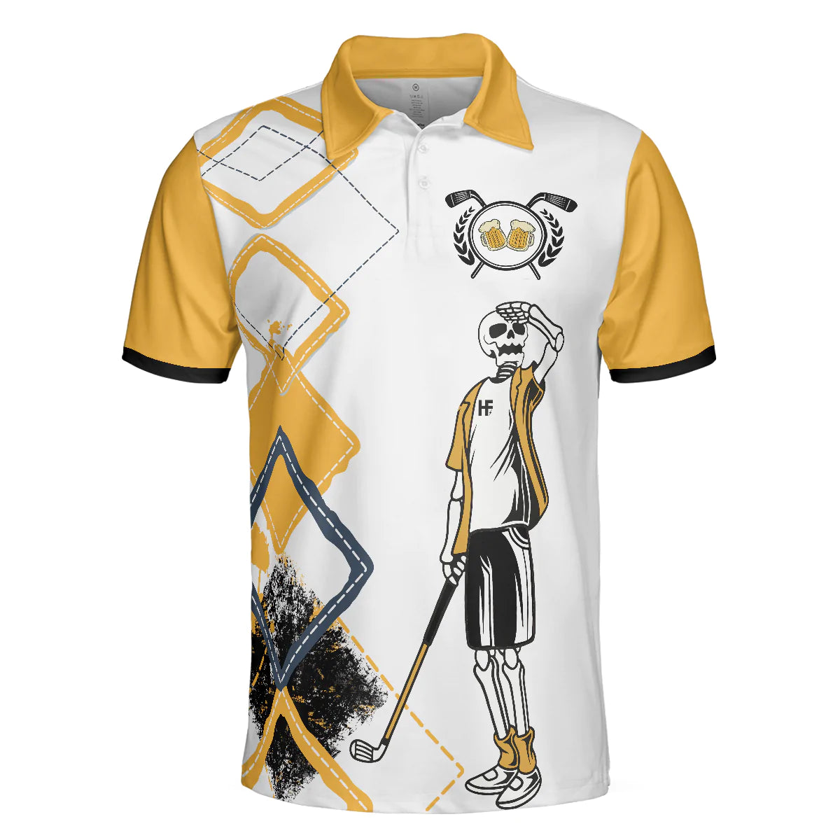 White And Yellow Argyle Pattern Golf Men Polo Shirt, Just Another Beer Drinker With A Golfing Problem Shirt, Gift For Male Golfers