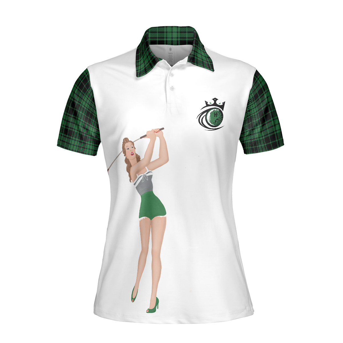 Don't Play Too Much Golf Short Sleeve Women Polo Shirt, Green Plaid Pattern Shirt For Women, Best Golf Gift Idea, Polo Shirt Gift For Women Golfers