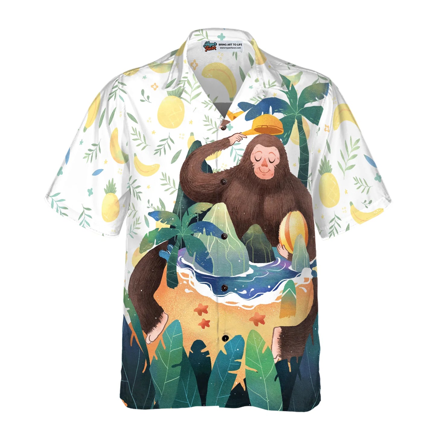 Artistic Bigfoot on the Beach Hawaiian Shirt, Sasquatch Aloha Shirts for Men & Women, Best Gift For Summer, Husband, Wife, Boyfriend, Girlfriend