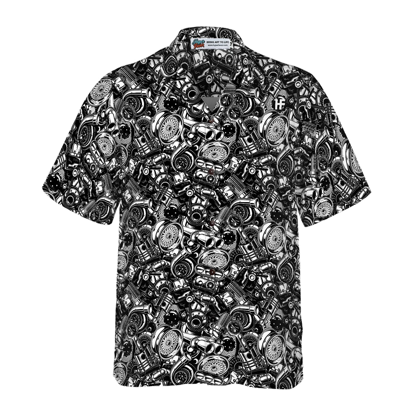 Auto Mechanic Seamless Pattern Hawaiian Shirt, Black Aloha Shirt For Men, Best Gift For Mechanic, Summer, Husband, Boyfriend