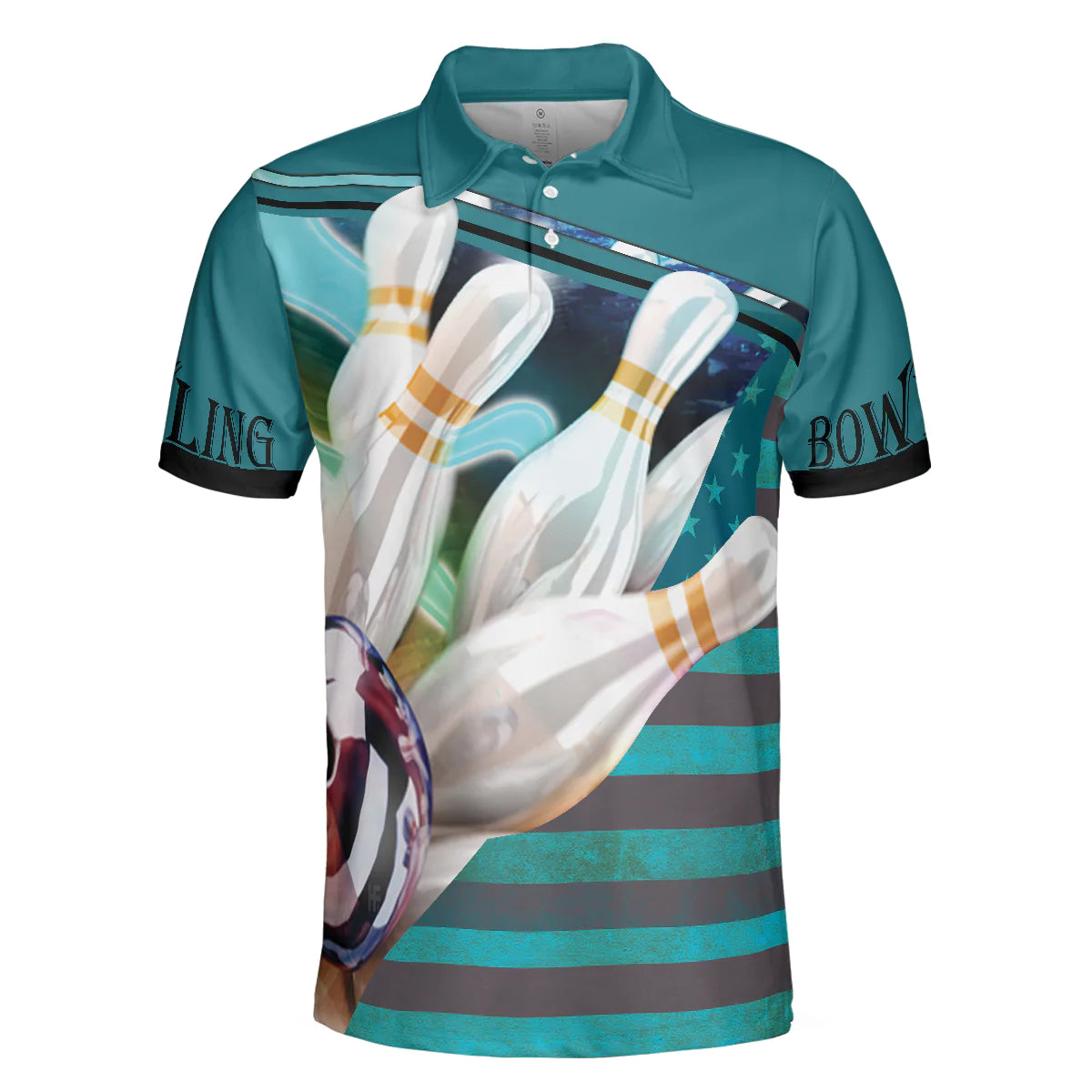 Men Polo Shirt - Love Bowling Polo Shirt - Gift For bowling player - Blue American Flag Bowling Shirt For Men