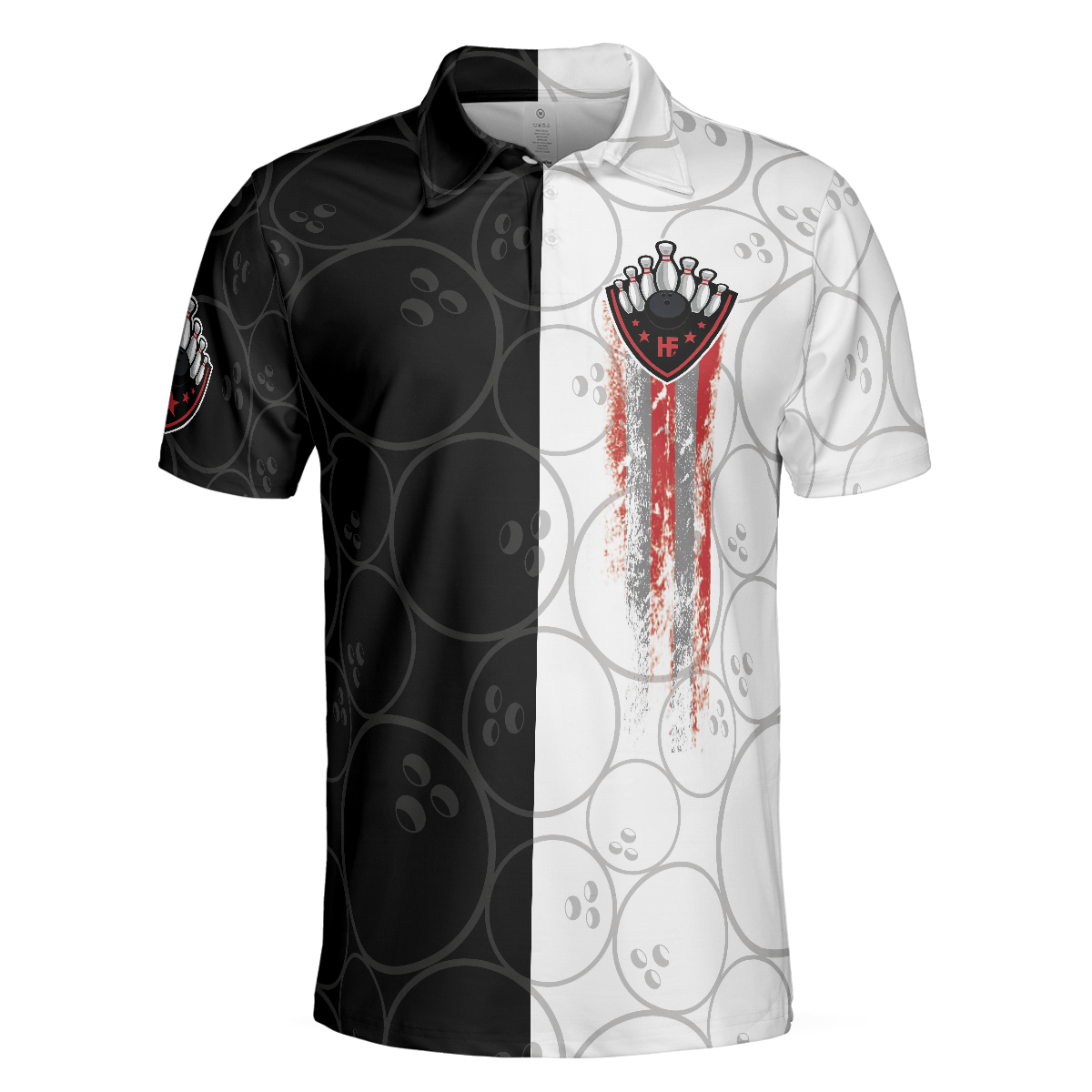 Men Polo Shirt - Bowling Black And White Pattern Short Sleeve Polo Shirt, Bowling Ball Polo Shirt, Best Bowling Shirt For Men
