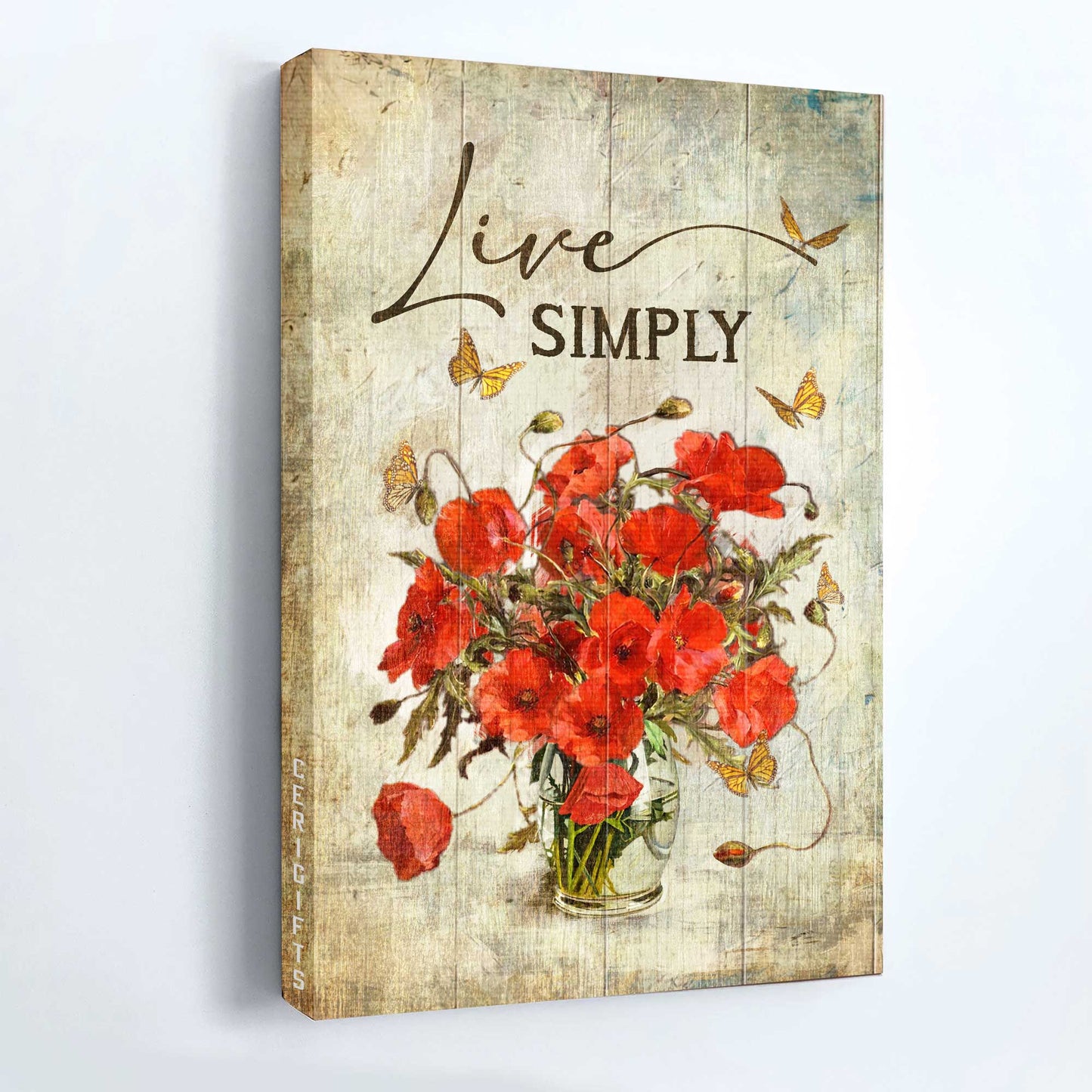 Jesus Portrait Canvas - Still Life, Poppy Flower, Yellow Butterfly Canvas - Gift For Christian - Live Simply Canvas