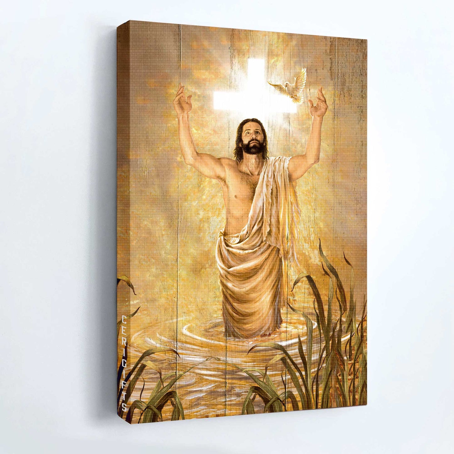 Jesus Portrait Canvas - Light cross, Jesus painting, Water surface, Flying dove Canvas - Gift For Christian Portrait Canvas