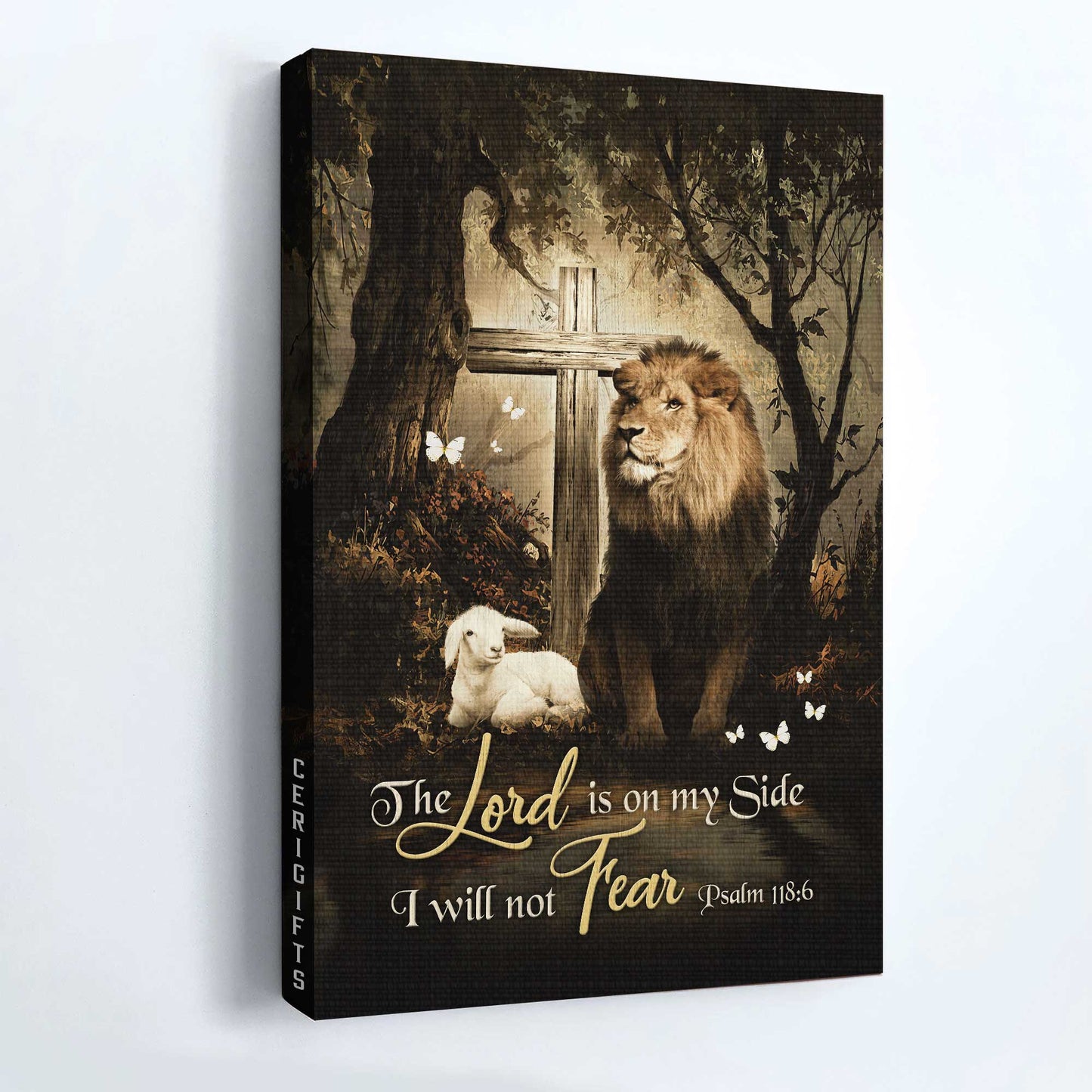 Jesus Portrait Canvas - Lion of Judah, Lamb of God, Wooden cross, White butterfly Portrait Canvas - Gift For Christian - The Lord is on my side Portrait Canvas