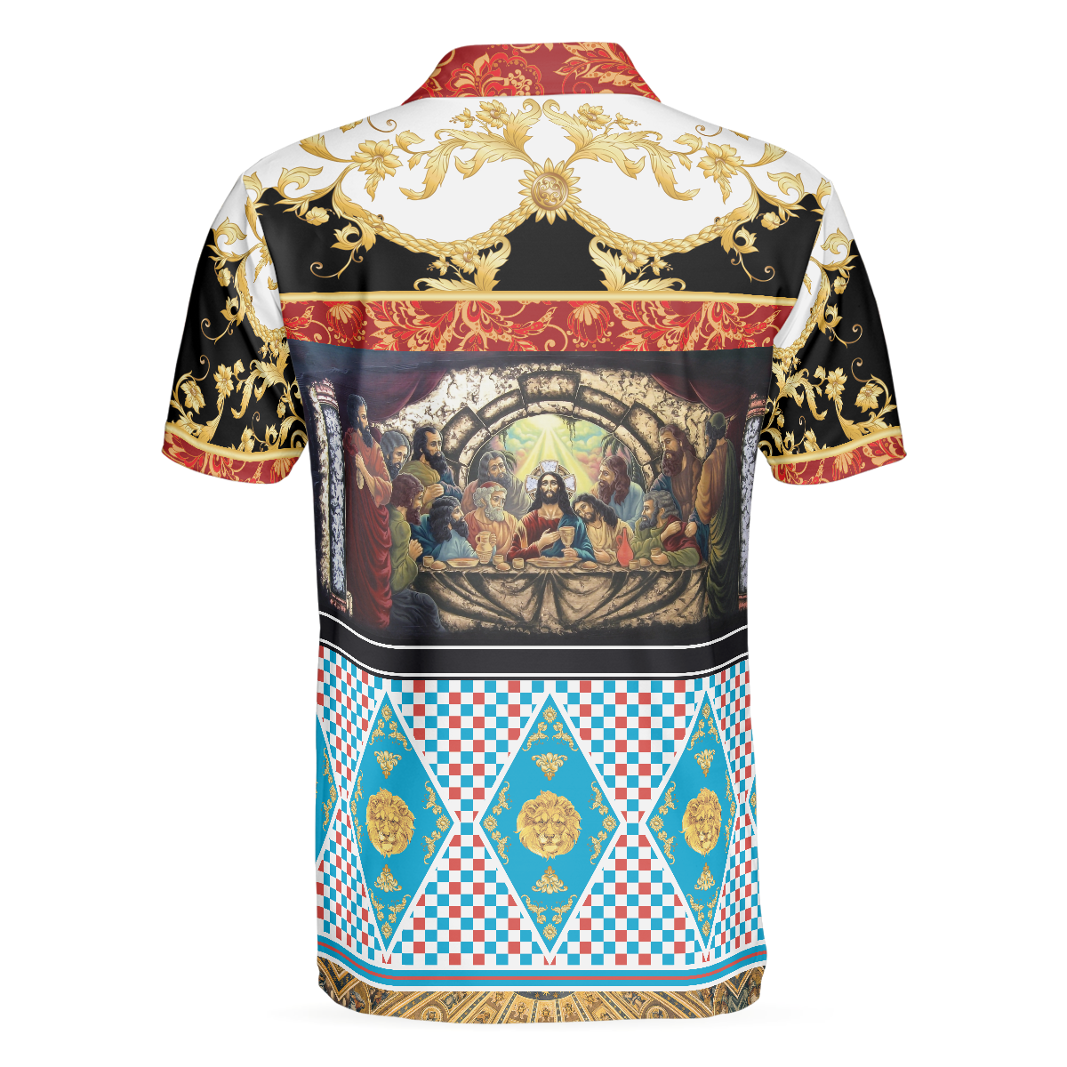 The Last Supper Renaissance Pattern Polo Shirt, Luxury Gold Brocade Pattern Christian Shirt For - Perfect Gift For Men