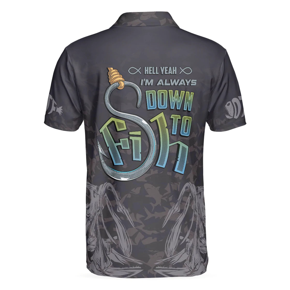 Black Skull Fishing Men Polo Shirt, I'm Always DTF Down To Fish Fishing Polo Shirt, Best Fishing Shirt For Men