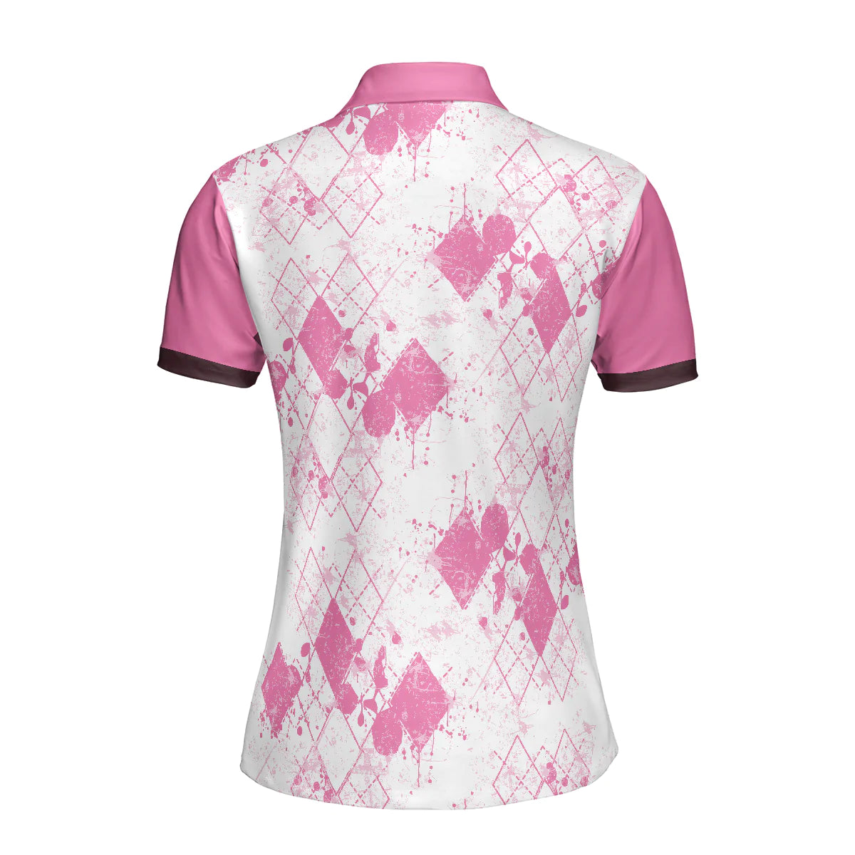 Ladies Mrs. Bones Golf Pink Argyle Pattern Short Sleeve Women Polo Shirt, Proof That Women Can Drive White And Pink Golf Shirt For Ladies