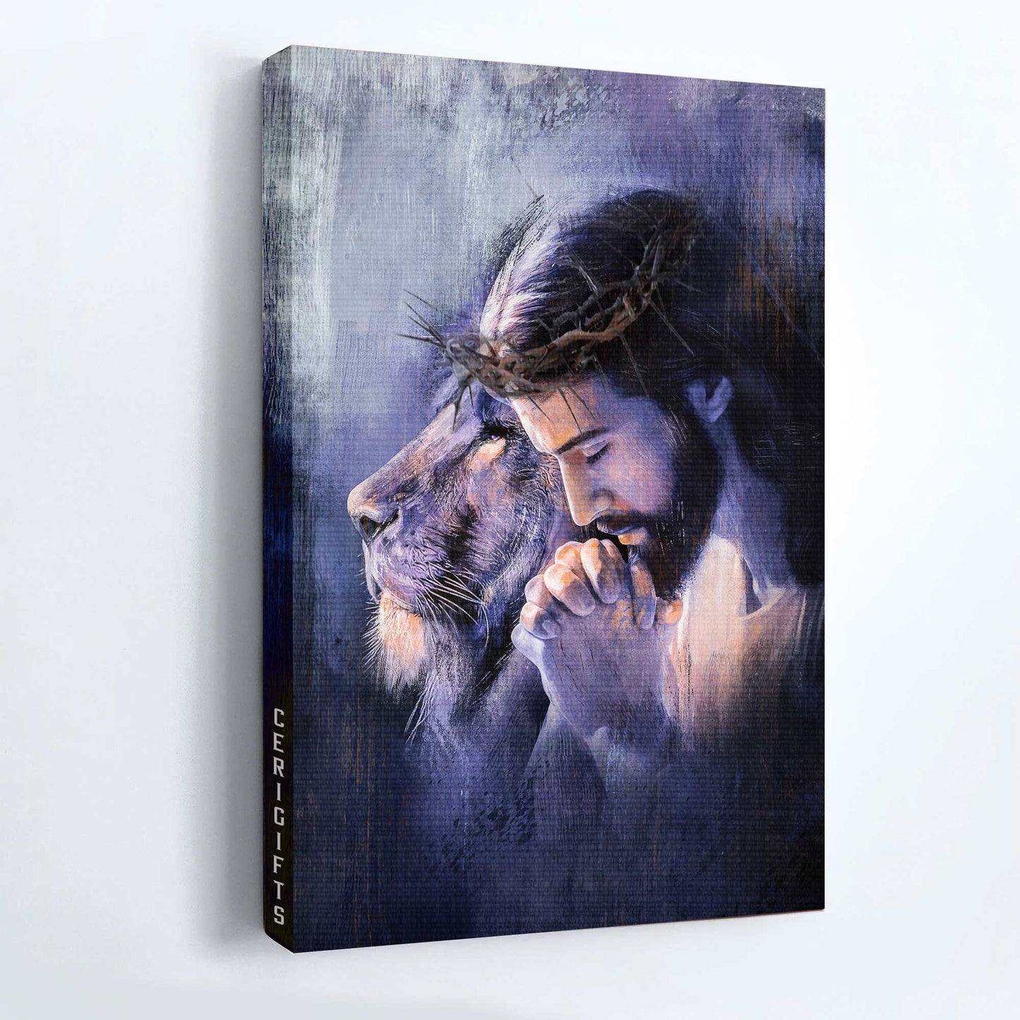 Jesus Portrait Canvas - Lion of Judah, Purple halo, Pray for healing, Crown of thorn Portrait Canvas - Gift For Christian Portrait Canvas