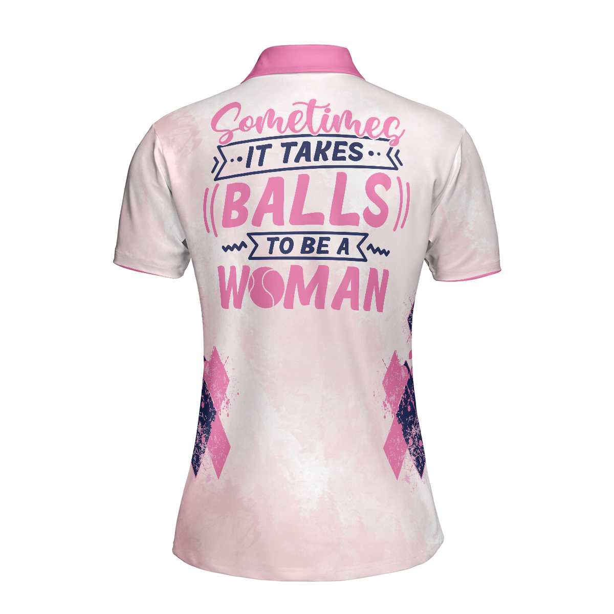 Tennis Women Polo Shirt, Sometimes It Takes Balls To Be A Women Polo Shirt, Pink Argyle Pattern Tennis Shirt - Perfect Gift For Women, Ladies