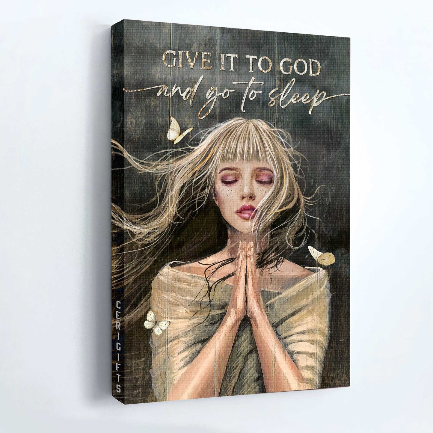 Jesus Portrait Canvas - Praying girl, Beautiful girl, Dark background Canvas - Gift for Christian - Give it to God Portrait Canvas Prints, Christian Wall Art
