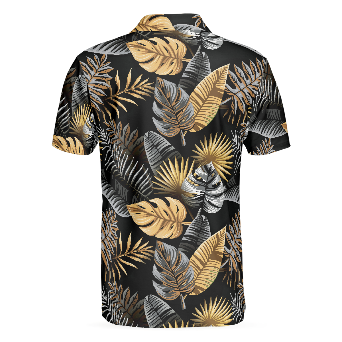 Tropical Golden Palm Leaves Pattern Polo Shirt, Tropical Leaf Polo Shirt For Adults, Summer Vibe Shirt - Perfect Gift For Men