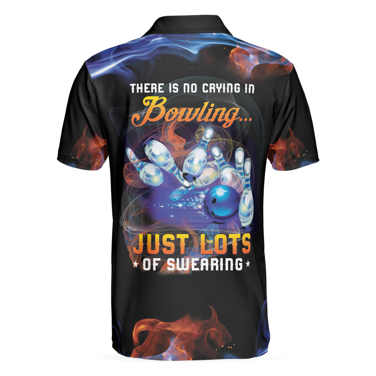 There Is No Crying In Bowling Just Lots Of Swearing Bowling Polo Shirt, Cool Flame Pattern Bowling Shirt Design - Perfect Gift For Men