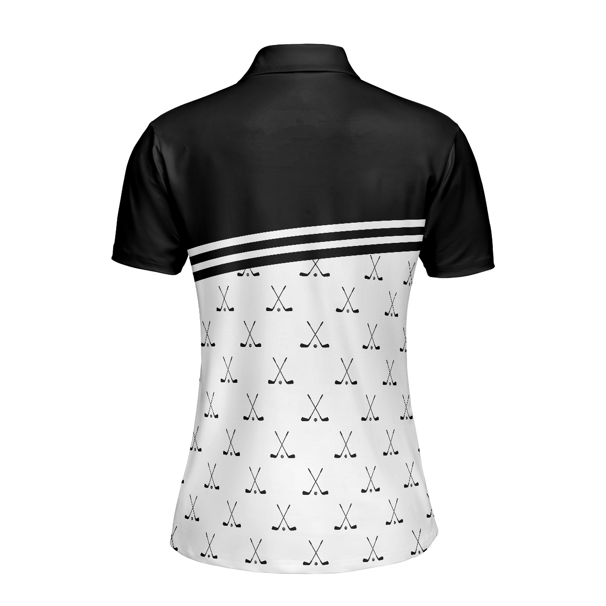 Crossed Black Golf Clubs Golf Short Sleeve Women Polo Shirt, Black And White Golf Shirt For Ladies, Best Gift for Women Golfers