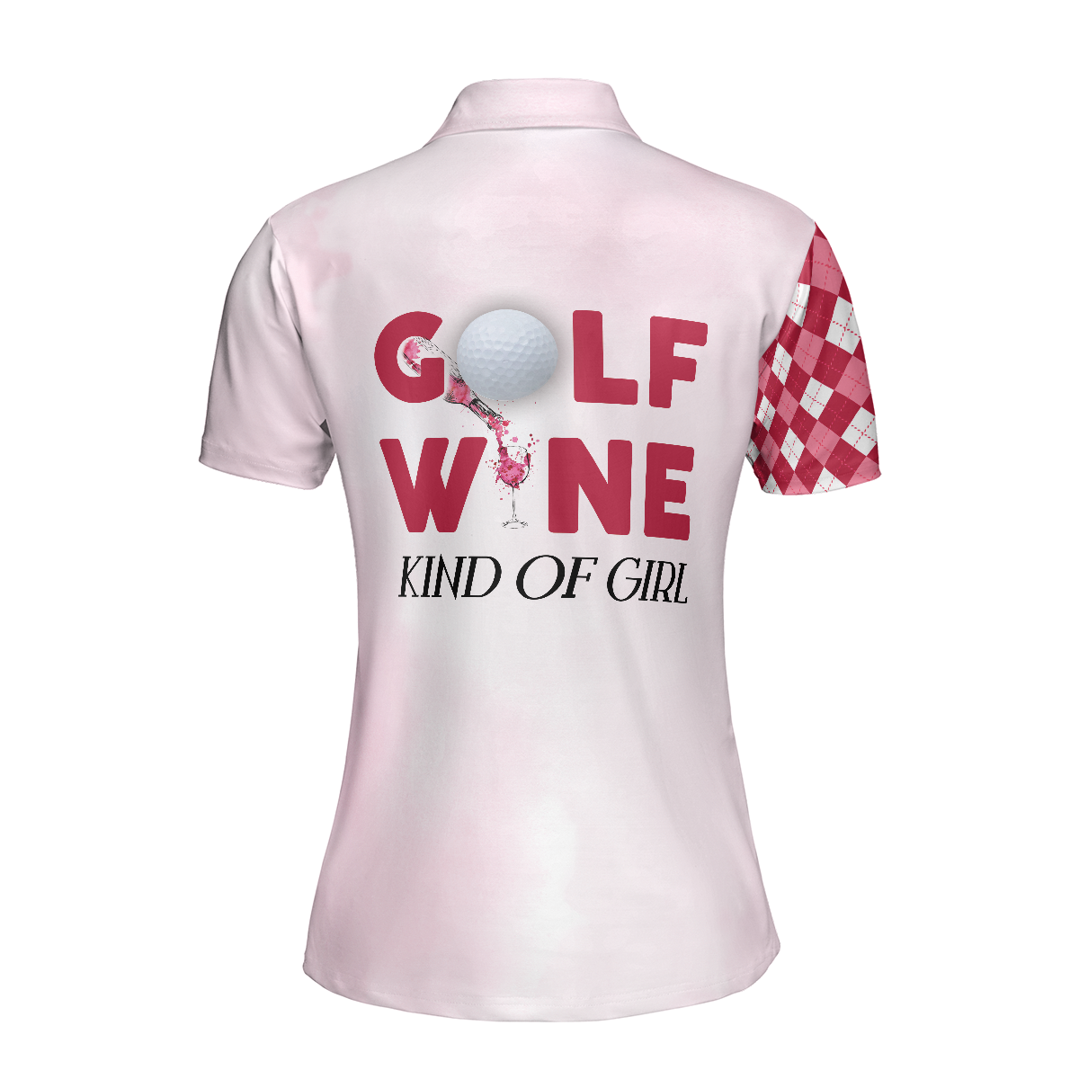 Pink Pattern Women Polo Shirt, Golf And Wine Kind Of Girl Short Sleeve Shirt For Golf Ladies
