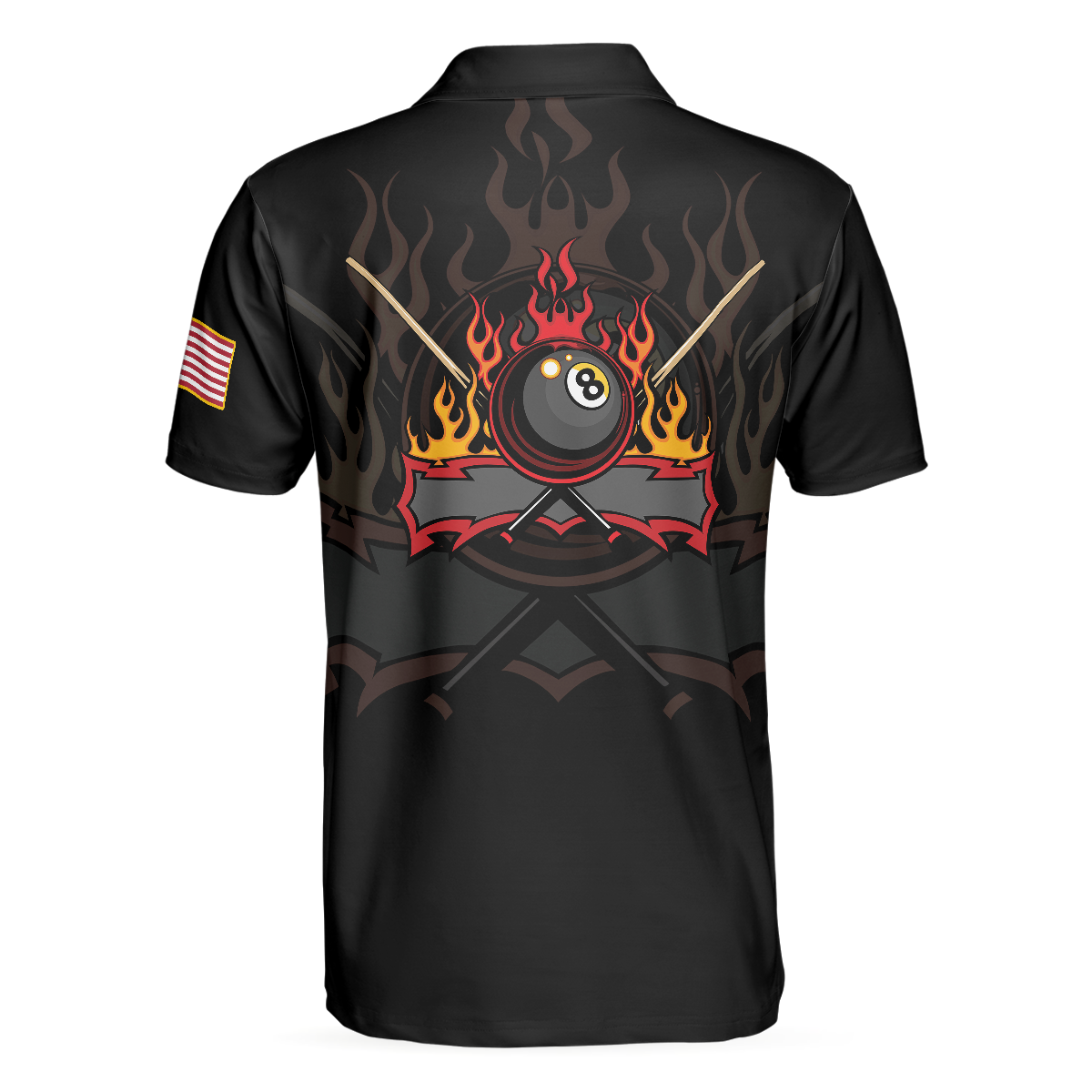 Flame 9 Ball Billiards Pool Men Polo Shirt, American Flag Billiards Shirt For Men, Gift For Pool Players