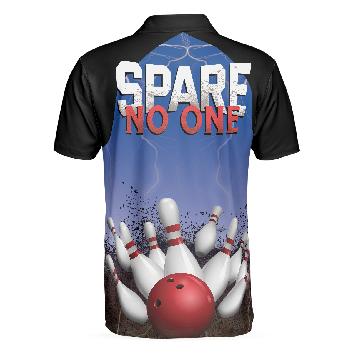 Spare No One Bowling Polo Shirt, Black And Blue Tenpin Bowling Shirt For Men, Cool Bowling Gift Idea - Perfect Gift For Men, Bowlers