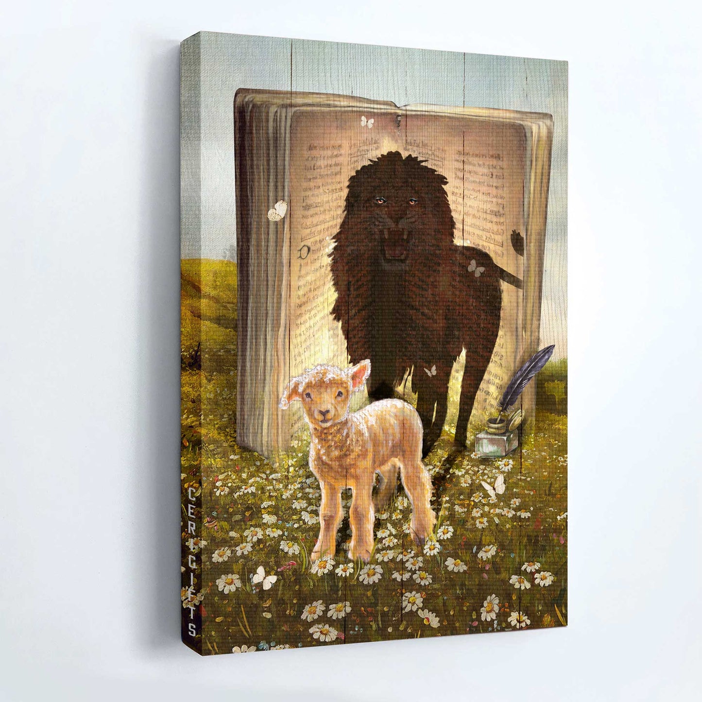 Jesus Portrait Canvas - Lamb of God, Daisy field, White butterfly Portrait Canvas - Inspirational gift, Gift For Christian