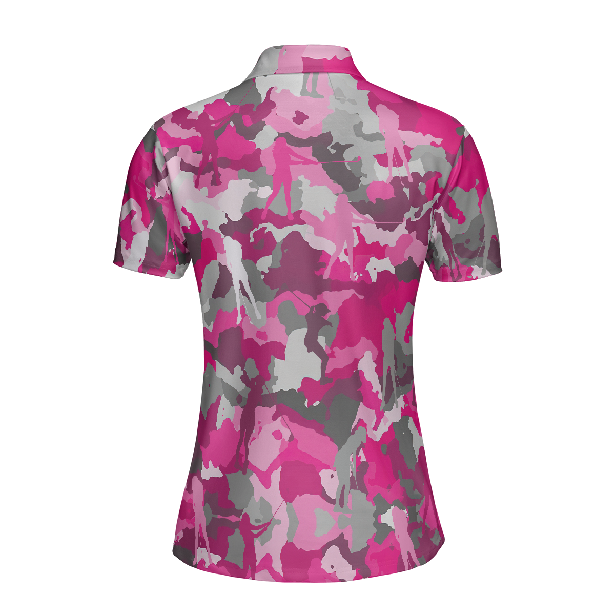 Golf Girl Pink Camouflage Pattern Short Sleeve Women Polo Shirt, Unique Female Golf Gift, Golf Gift For Ladies