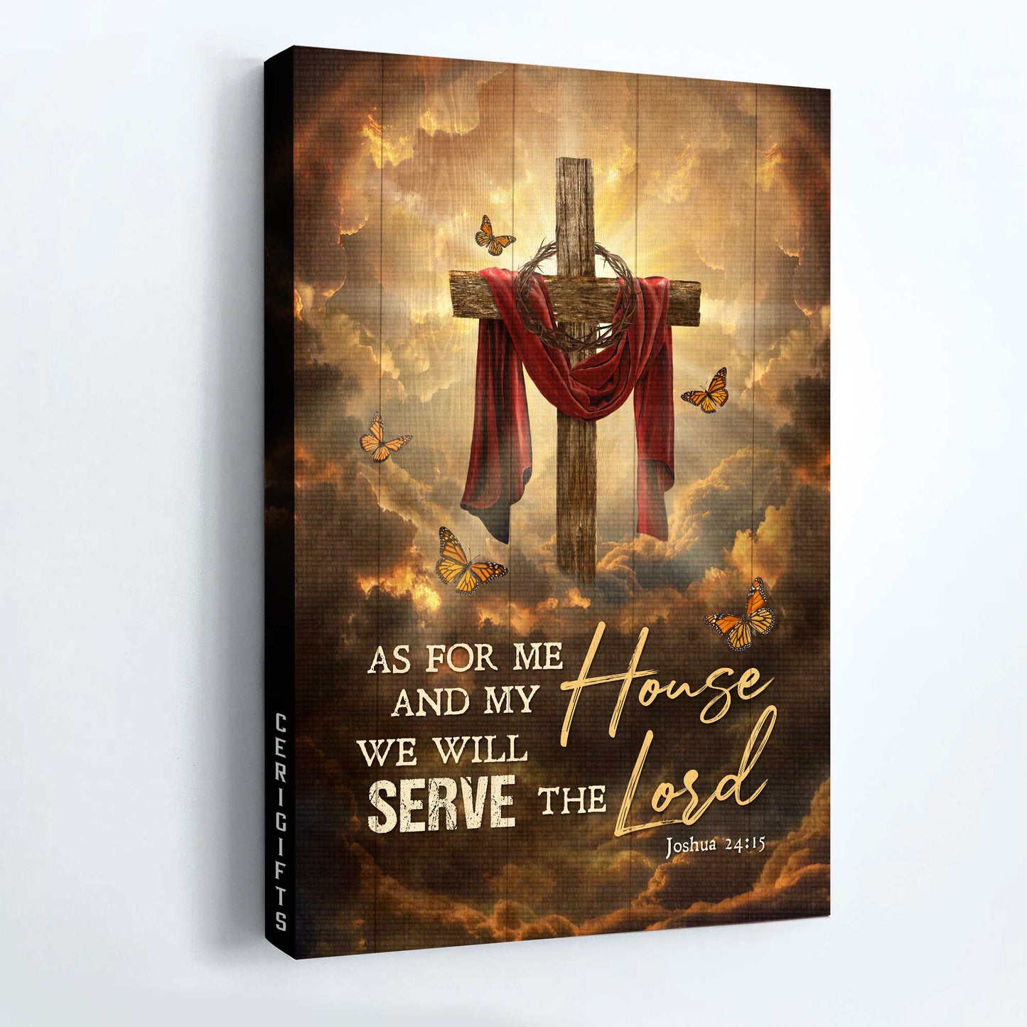 Jesus Portrait Canvas - Stunning Sunset, Big Cross, Monarch Butterfly Canvas - Gift For Christian - As For Me And My House Canvas