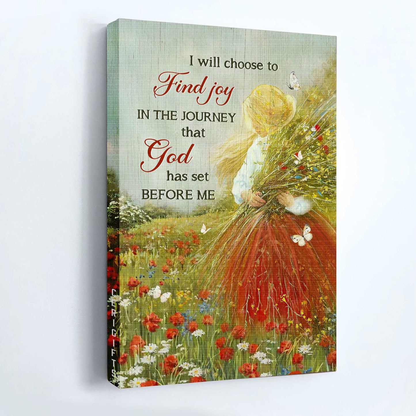 Jesus Portrait Canvas - Little girl, Brilliant flower garden Portrait Canvas - Gift For Christian - I will choose to find joy Portrait Canvas