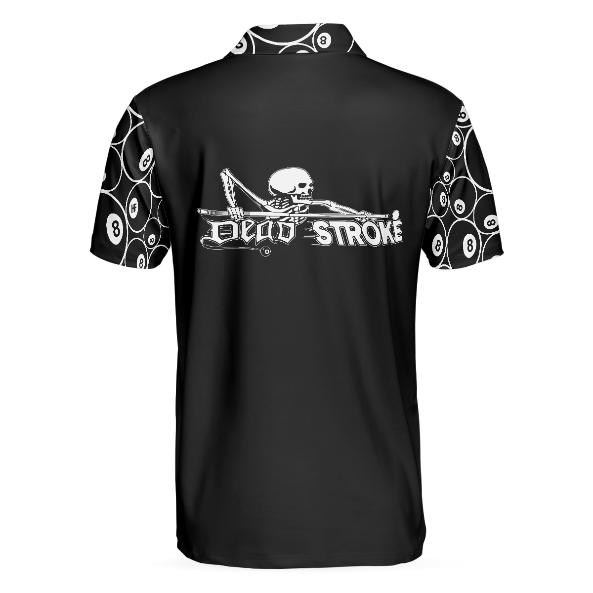 Men Polo Shirt - Billiards Skeleton Dead Stroke Short Sleeve Polo Shirt, 8-ball Polo Shirt, Best Billiards Shirt For Men