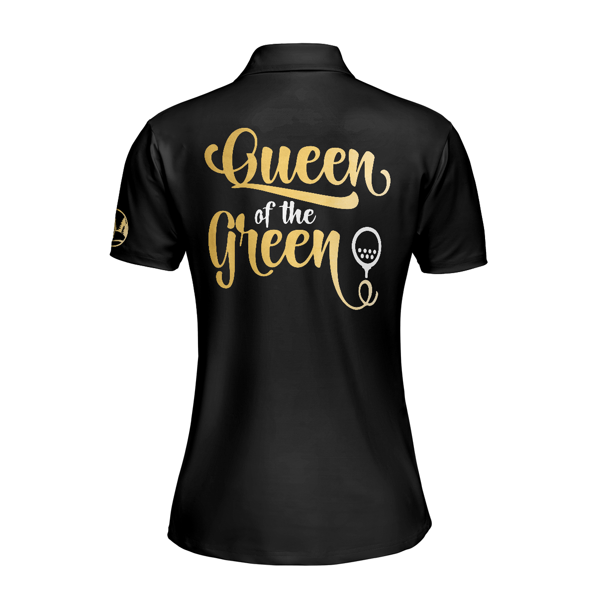 Elegant Gold Pattern Queen Of The Green Golf Short Sleeve Women Polo Shirt, Unique Female Golf Gift
