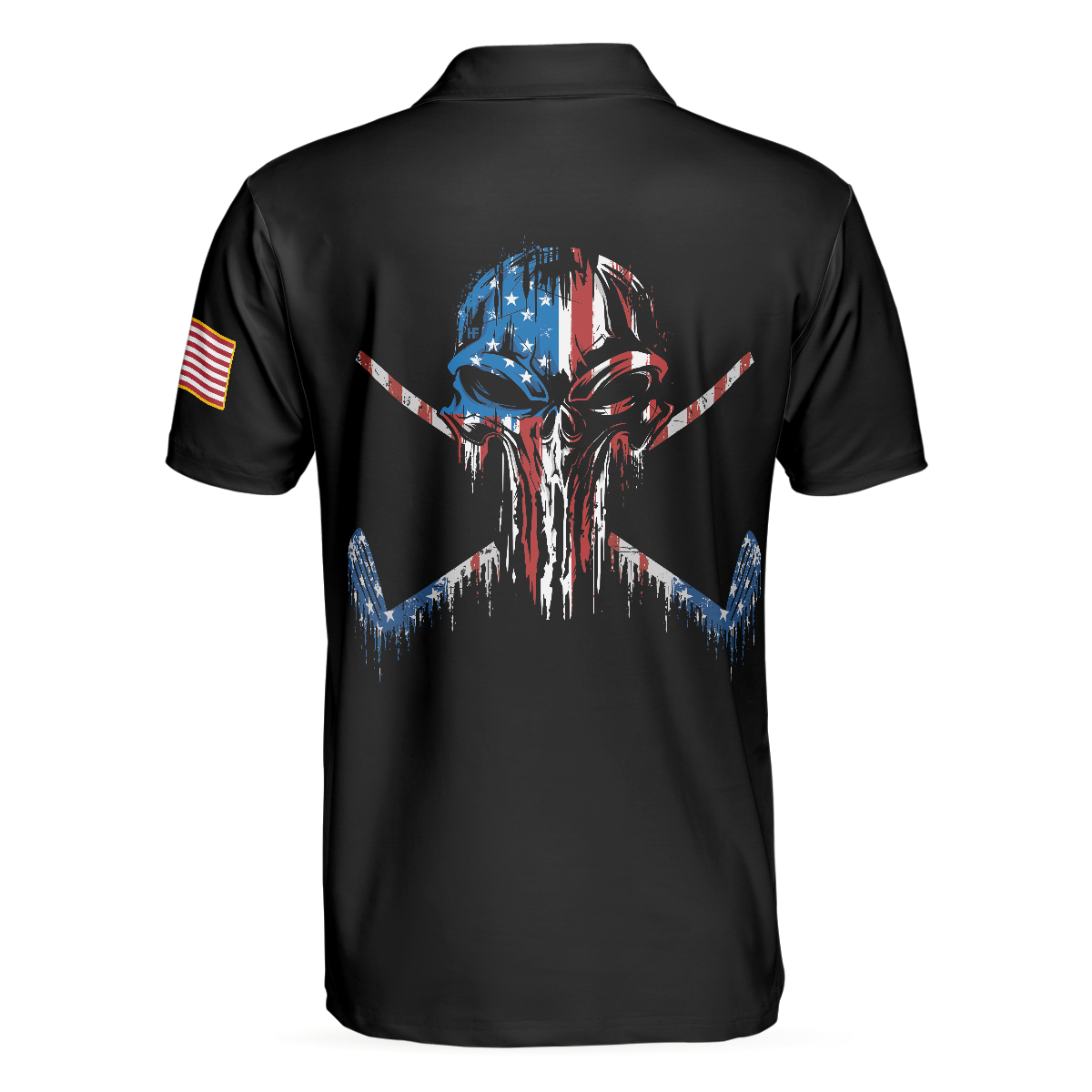 Golf Skull America Flag Short Sleeve Polo Shirt, Wet Paint Black Polo Shirt, Best Golf Shirt For Men - Best Gift For Golf Lovers