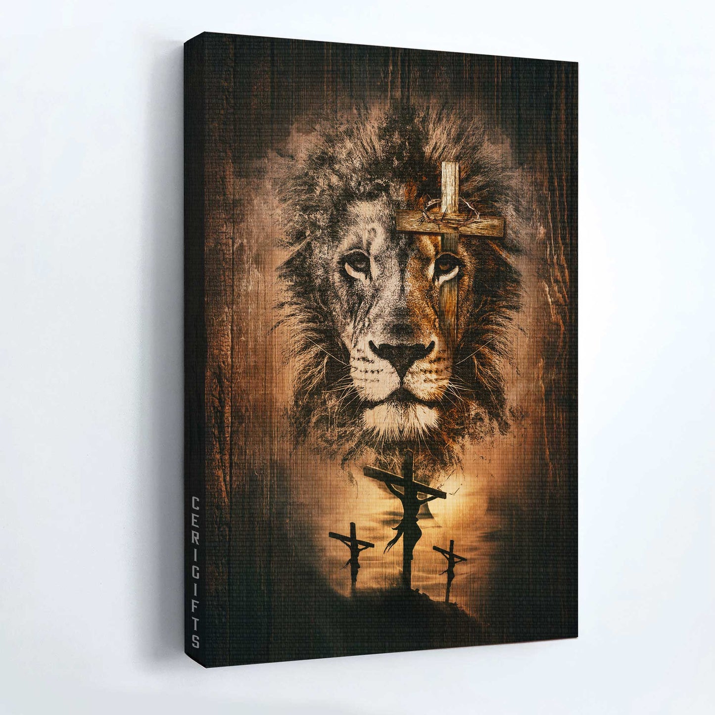 Jesus Portrait Canvas - Lion painting, Lion of Judah, The rugged cross and amazing lion Portrait Canvas - Gift For Christian Portrait Canvas Prints, Christian Wall Art
