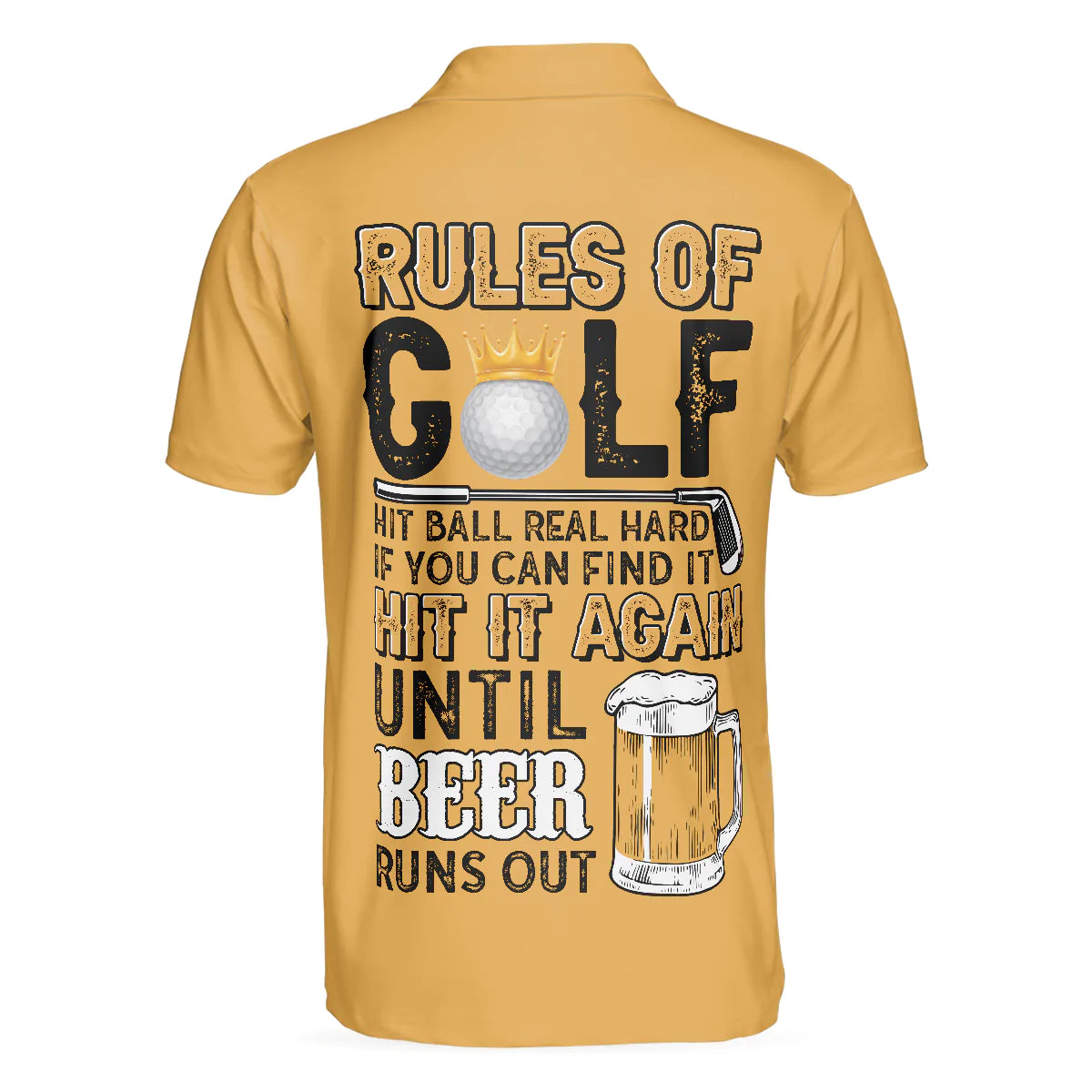 Rules Of Golf Men Polo Shirt, Black And Orange Golfing Shirt With Sayings, Cool Golf Gift For Beer Lovers