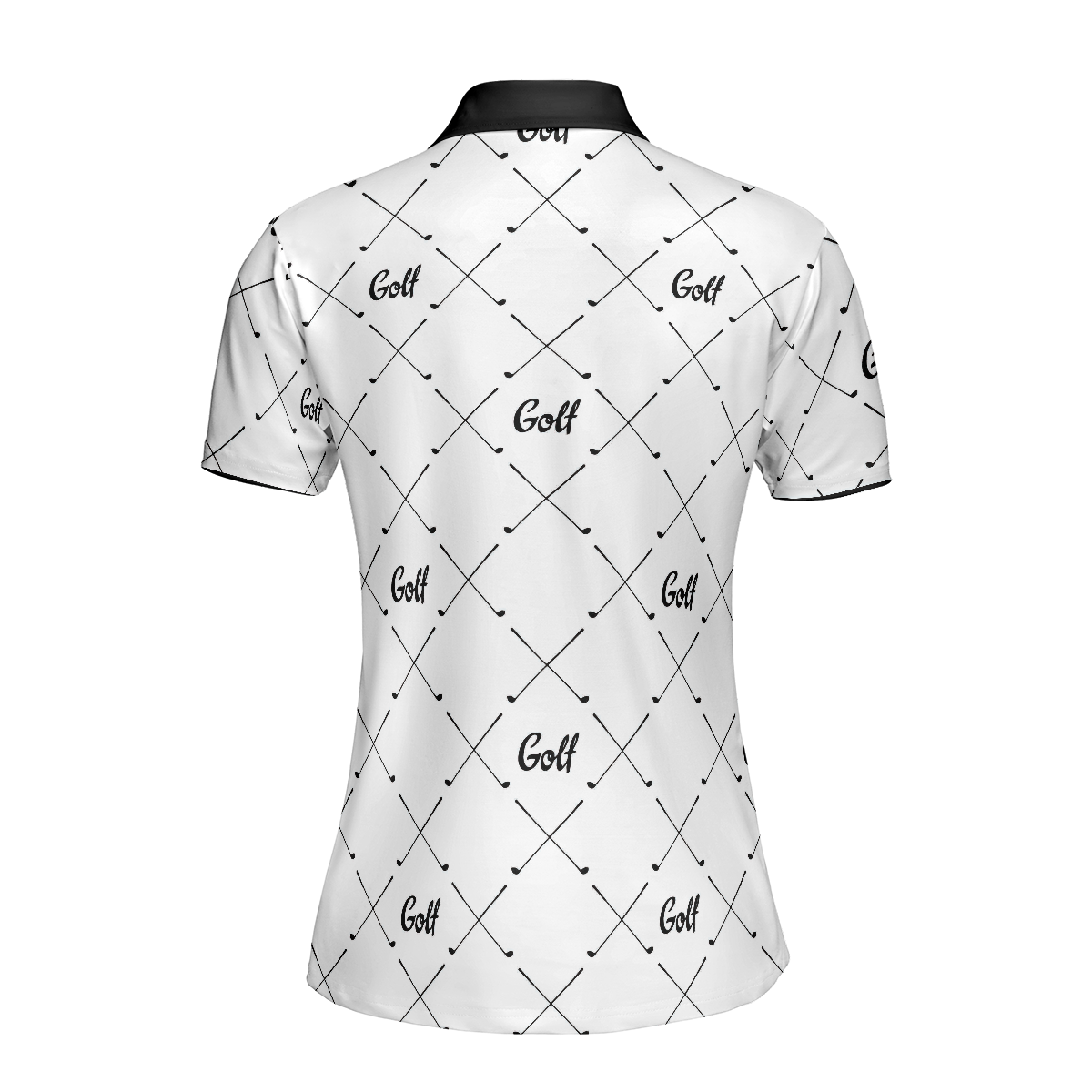 Golf In Black And White With Simple Golf Clubs Pattern Short Sleeve Women Polo Shirt, Basic Golf Shirt For Ladies, Unique Female Golf Gift