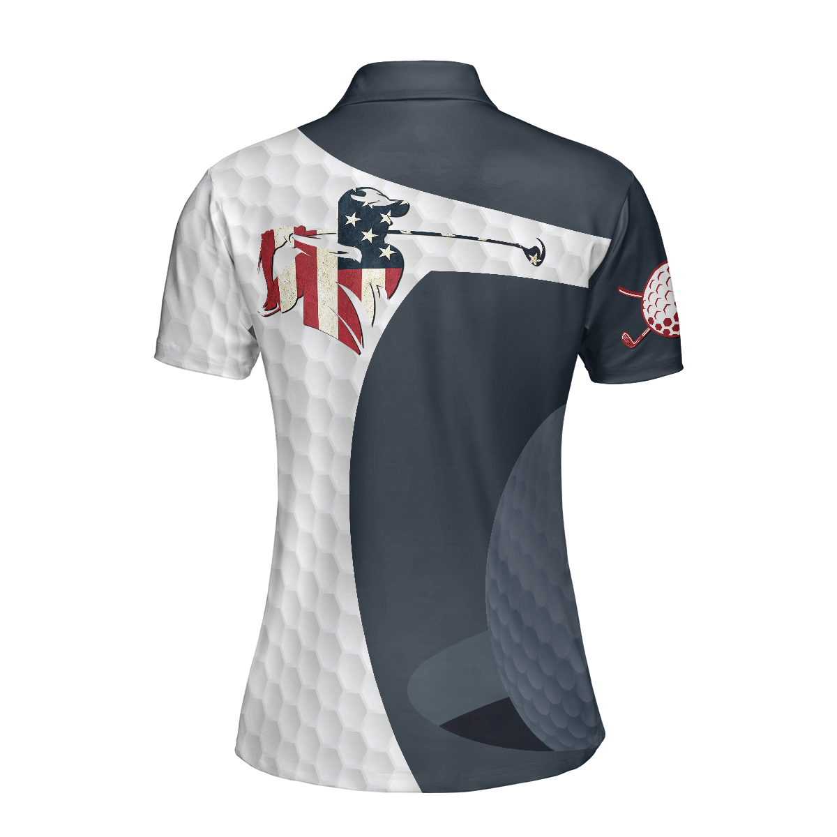 Golf Swing American Flag Women Polo Shirt, Golf Ball Texture Short Sleeve Women Polo Shirt
