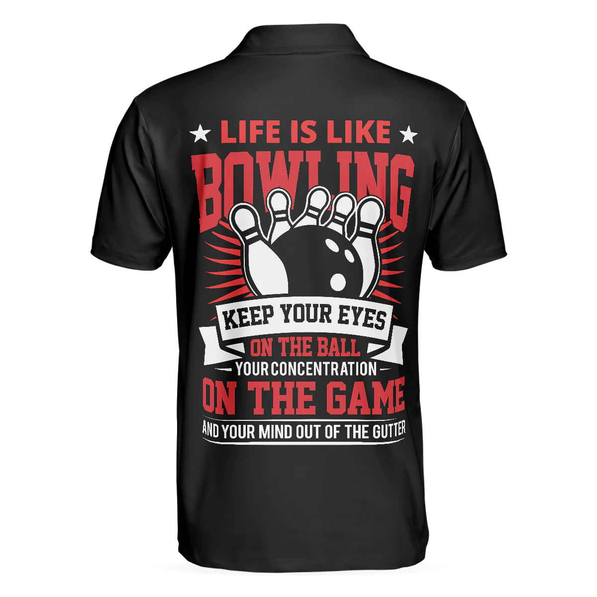 Life Is Like Bowling Keep Your Eyes On The Balls Bowling Polo Shirt, Black Flame Bowling Ball Polo Shirt For Men