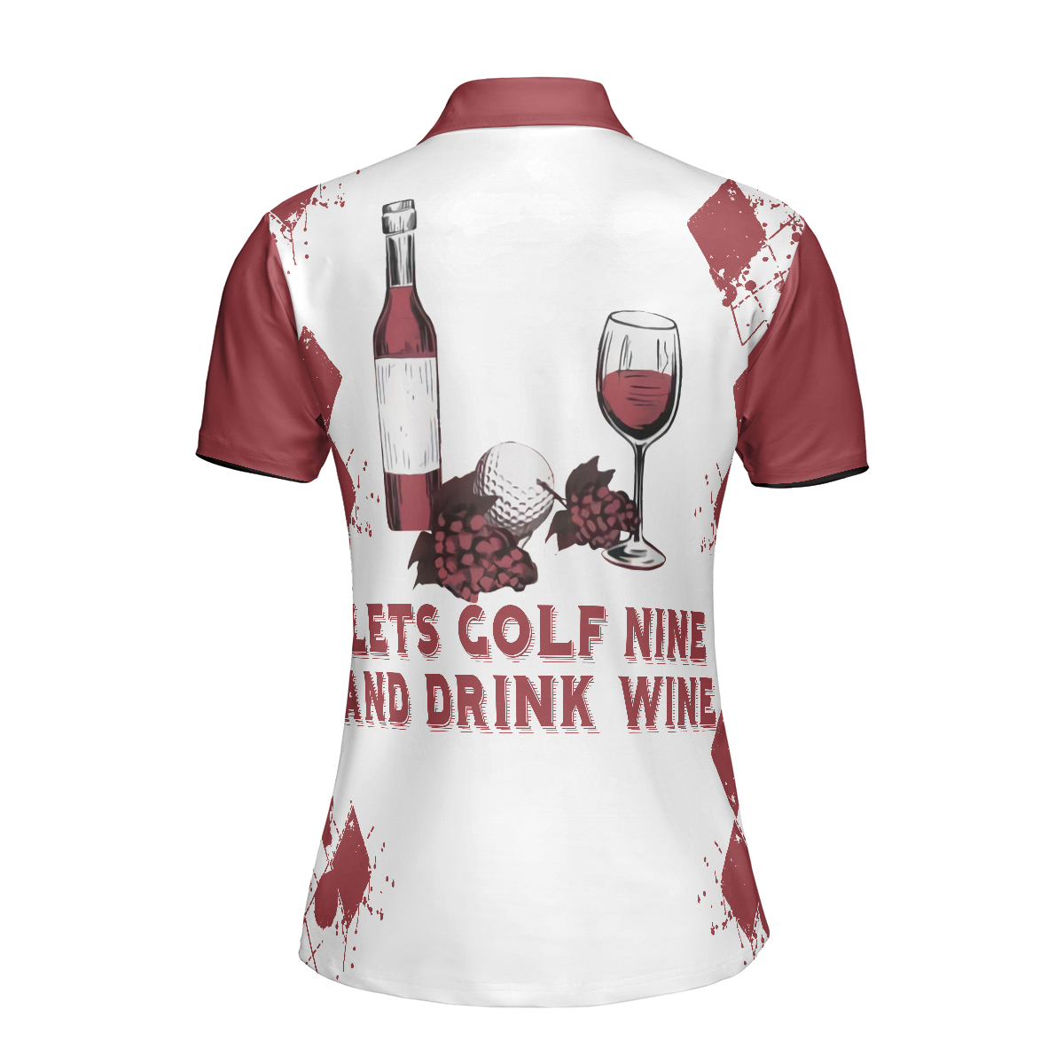 Golf And Wine Skeleton Argyle Pattern Short Sleeve Women Polo Shirt, Let's Golf Nine And Drink Wine Polo Shirt For Ladies