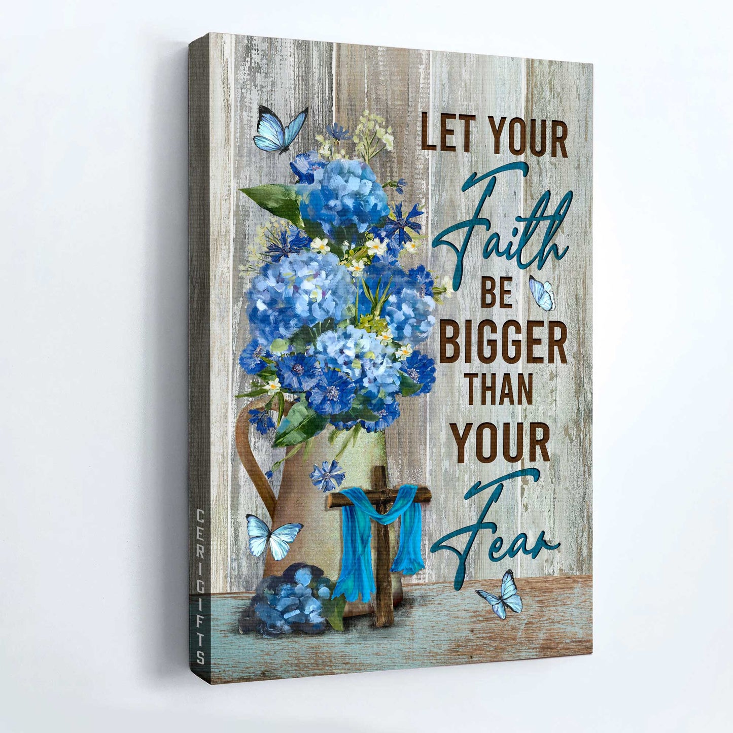 Jesus Portrait Canvas - Stunning Flower Painting, Blue Butterfly Canvas - Gift For Christian - Let Your Faith Be Bigger Than Your Fear Canvas