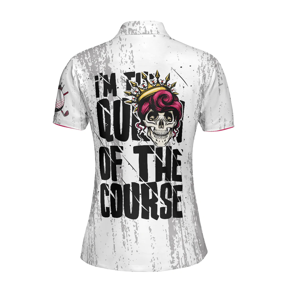 Black And White Skull Golf Women Polo Shirt, I'm The Queen Of The Course Short Sleeve Shirt Ladies, Cool Gift For Female Golfers