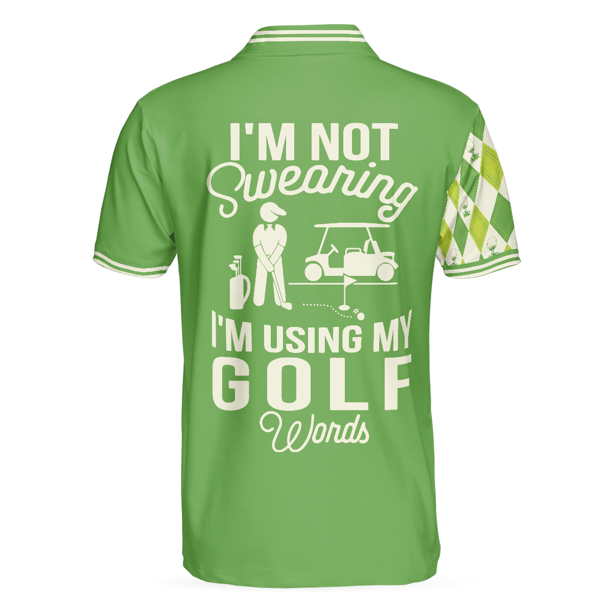 Golf Men Polo Shirt, I'm Not Swearing I'm Using My Golf Words Polo Shirt, Green Argyle Pattern Golf Shirt For Male Golfers