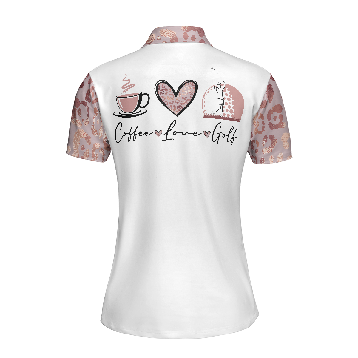 Coffee Love Golf Women Polo Shirt, Leopard Pattern Short Sleeve Women Polo Shirt, Best Gift For Golf and Coffee Lovers