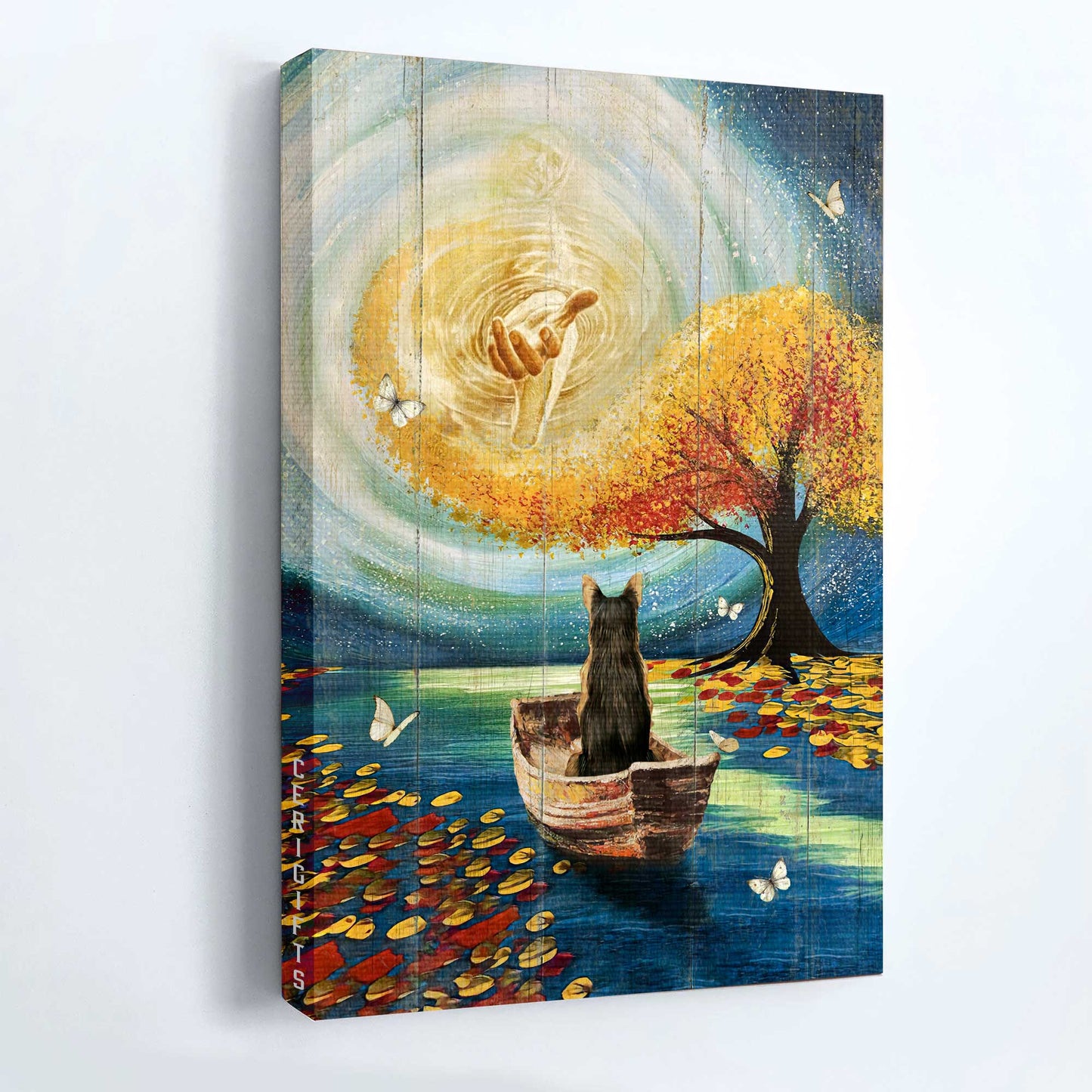 Jesus Portrait Canvas - Magic tree, Beautiful lake, German Shepherd dog, Walking with Jesus Canvas - Gift for Christian Portrait Canvas
