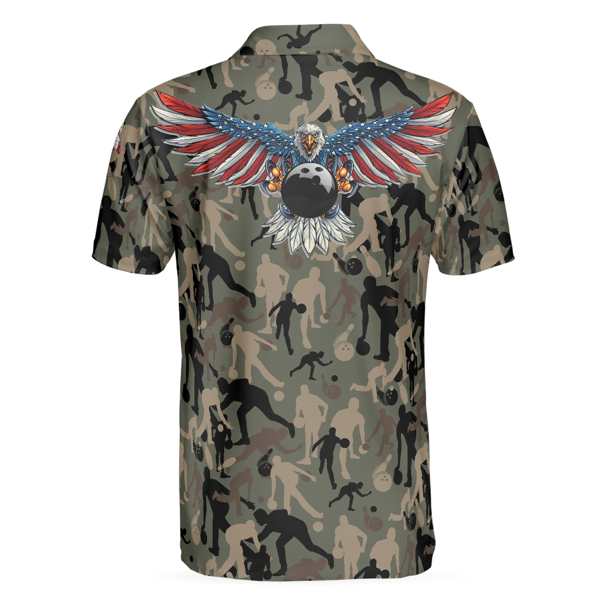 Bowling Men Polo Shirt - Bowling Camouflage American Eagle Flag Polo Shirt - Perfect Gift For Friend, Family, Bowling Lovers
